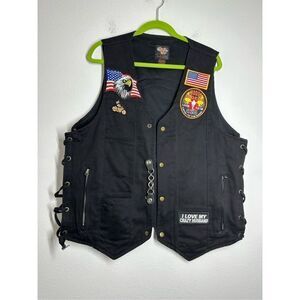 Vance Biker Wear Women’s V-Neck Denim Vest Motorcycle Riders Patches Pin Size L